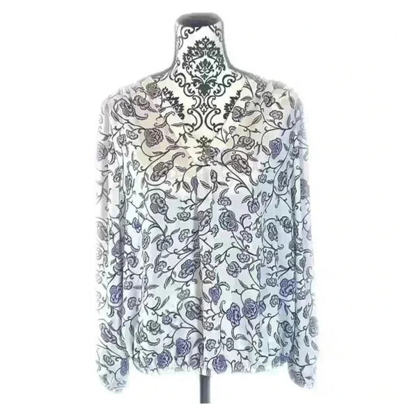 Chaus Tops - Chaus Purple Wisteria Ice Floral Print V-Neck Balloon sleeve Blouse, M